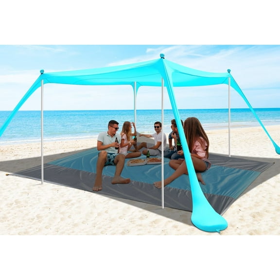 Beach Tent Canopy 10'x10' Beach Tents Sun Shelter 6-8 Person Beach Canopy Tent Sun Shade Easy Setup Pop Up Beach Shade Canopy Portable Beach Tent UPF 50  Waterproof