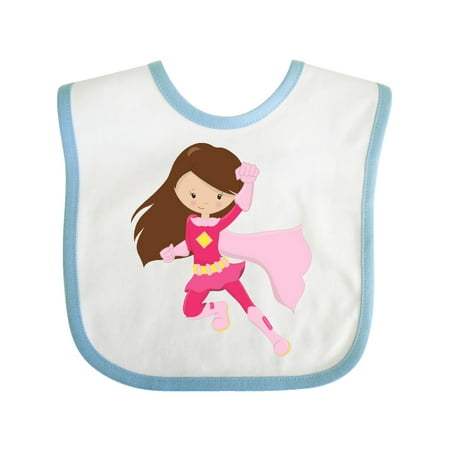 

Inktastic Superhero Girl Brown Hair Pink Costume Gift Baby Girl Bib