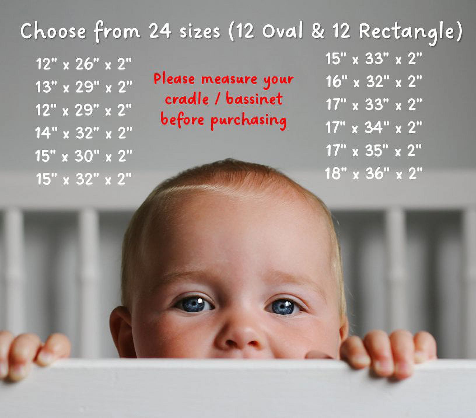 First Essentials Baby Bassinet Cradle Mattress Oval 12" x 29" Foam Waterproof Padded Design - image 5 of 6