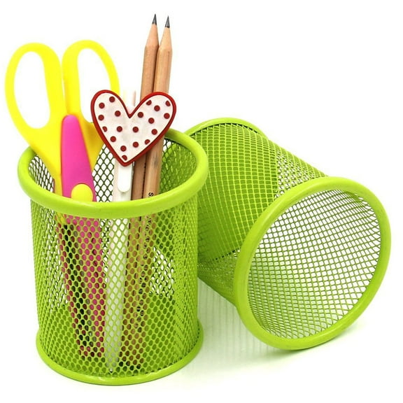 WHAMVOX 2 Pcs Round Pen Container Green Holder Mesh Office Supplies Pencil for Desk