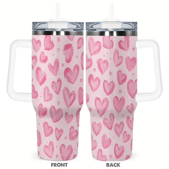 40oz Pink Heart Tumbler Insulated Car Cup Valentine Travel Coffee Cup Gift
