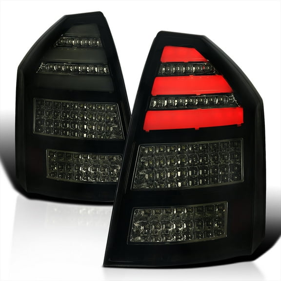 Spec-D Tuning Glossy Black Smoke LED Bar Tail Lights Compatible with 2005-2007 Chrysler 300C, Left Right Pair Assembly