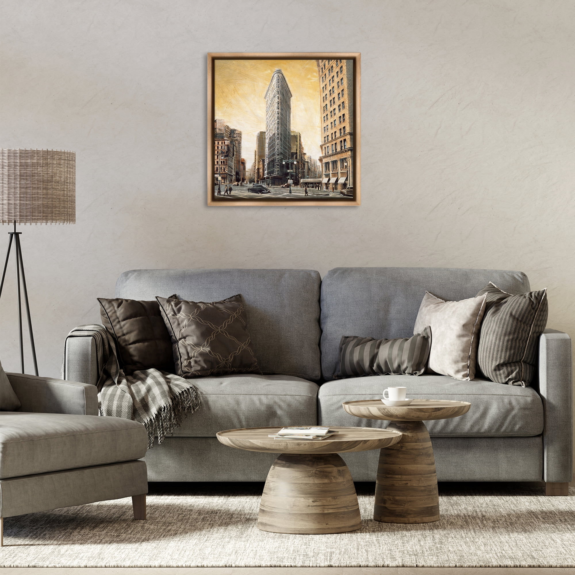 Stupell Industries People Strolling City Scenic & Cityscapes Painting Brown Floater Framed Canvas Art Print Wall Art, 25 x 25