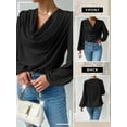 thumbnail image 7 of STARVNC Women Draped Neck Long Sleeve Chiffon Blouse, 7 of 7