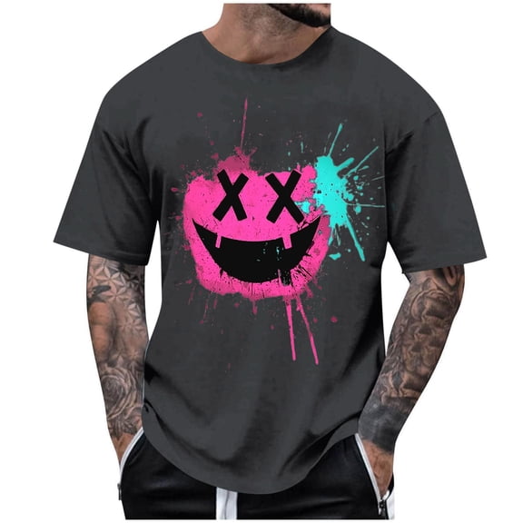 Dagegui T-Shirt for Men Smile Black Teeth Graphic Tee Short Sleeve Crewneck T Shirts Big and Tall Summer Tops Dark Gray S