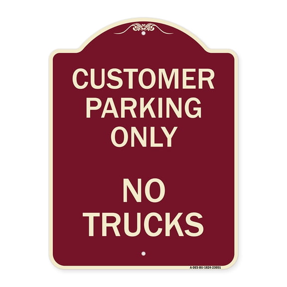 SignMission Designer Series Sign - Reserved Parking Sign Customer Parking Only No Trucks | Burgundy 18" x 24" Heavy-Gauge Aluminum Architectural Sign | Made in the USA