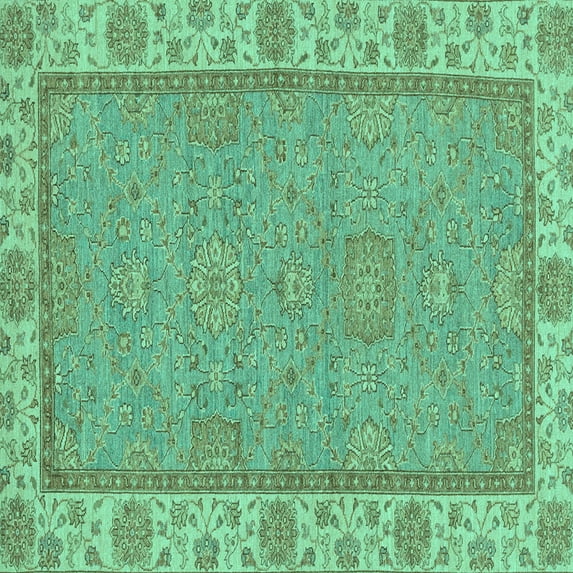Ahgly Company Machine Washable Indoor Square Oriental Turquoise Blue Traditional Area Rugs, 8' Square
