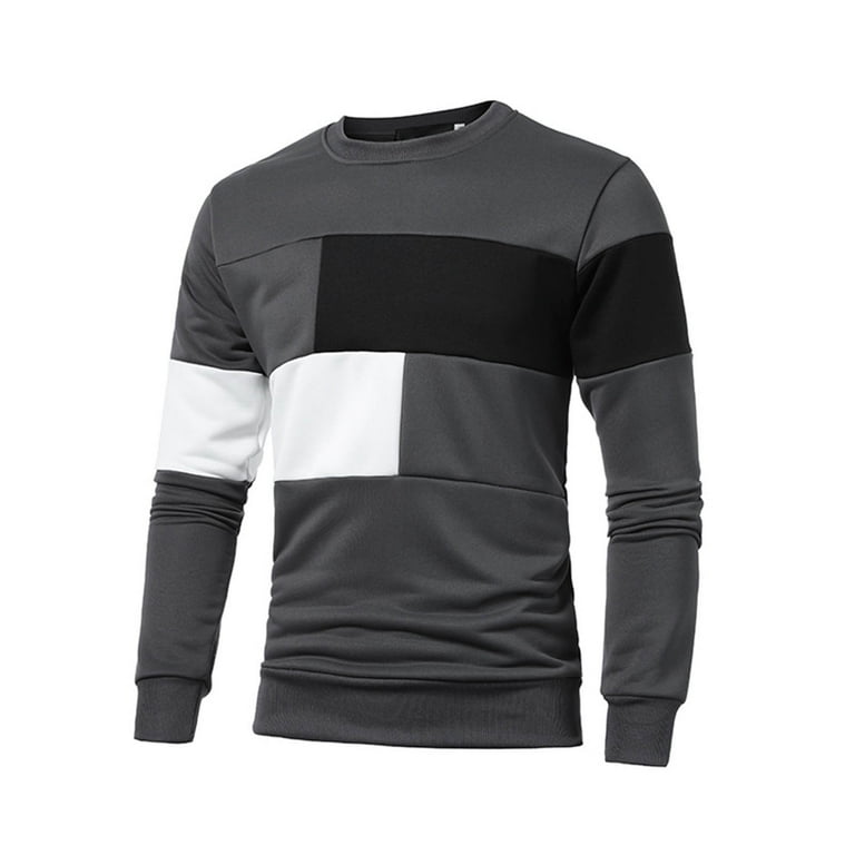 Sweatshirt for Men UK Sale Clearance Long Sleeve Gym Pullover Sweatshirt No Hood Casual Color Block Autumn Winter Jumpers Shirts Crew Neck Sports