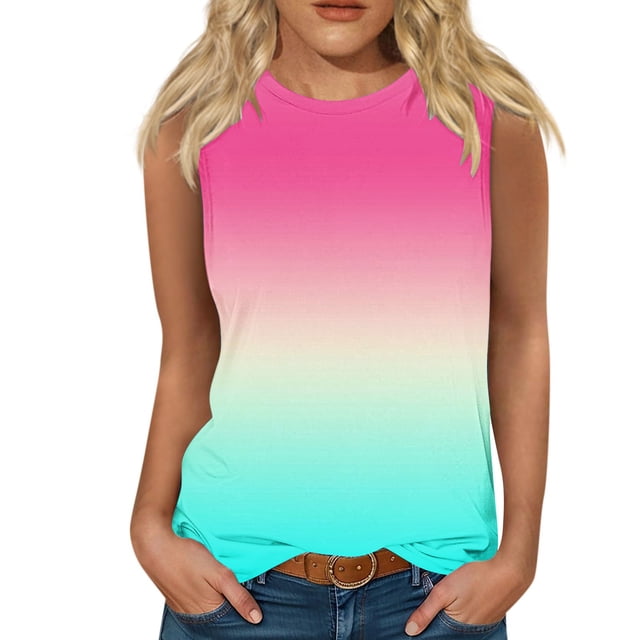 Snorda Blouses Sans Manches Mode Imprimée Confortable Respirant Col en V pour Femmes Grande Taille Tank Tops S-4TG