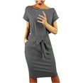thumbnail image 2 of Spring Tops for Women Maxi Dresses for Women Women's Striped Elegant Short Sleeve Wear To Work Casual Pencil Dress with Belt, 2 of 6
