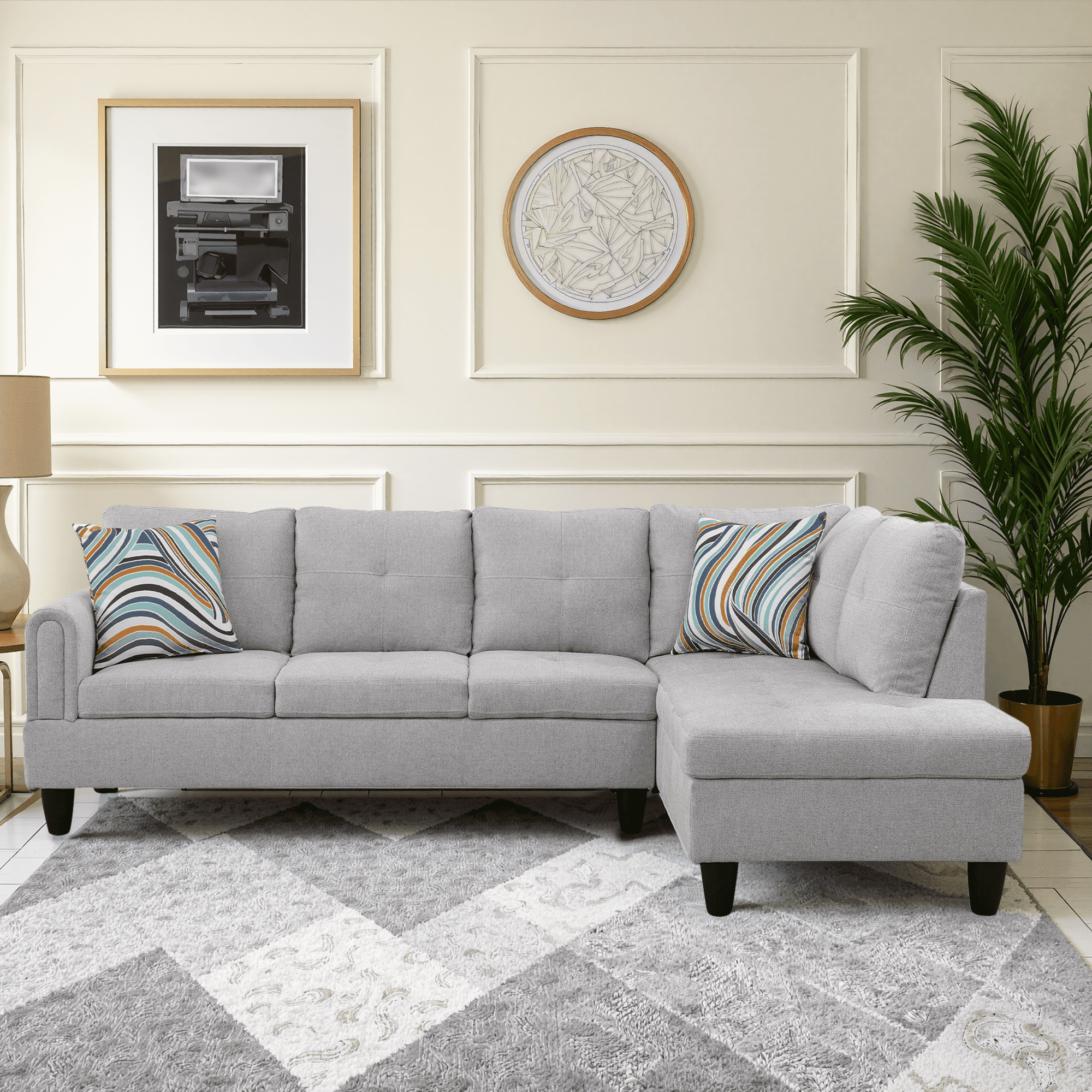 MAYEERTY Grey Modern 3-Piece Couch Durable Neutral Long-Term Living Room Use