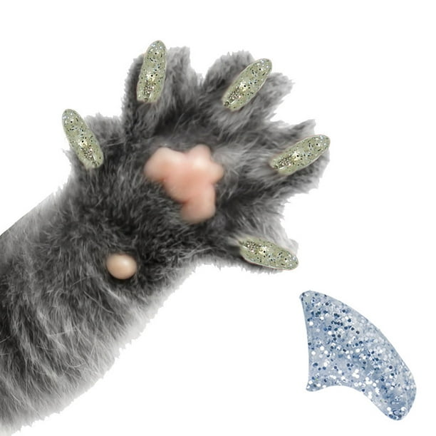 PRETTY CLAWS 40 Piece Soft Nail Caps For Cat Paws DIAMOND SILVER
