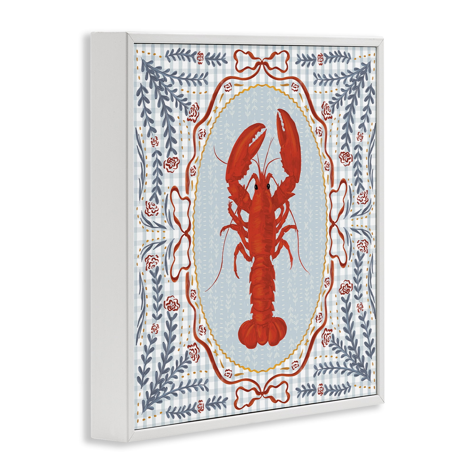 Stupell Industries Lobster Portrait Blue Gingham White Framed Giclee Art, design by Vero Illustrates