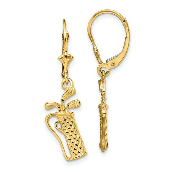 14K Textured Golf Bag Dangle Leverback Earrings TF1804