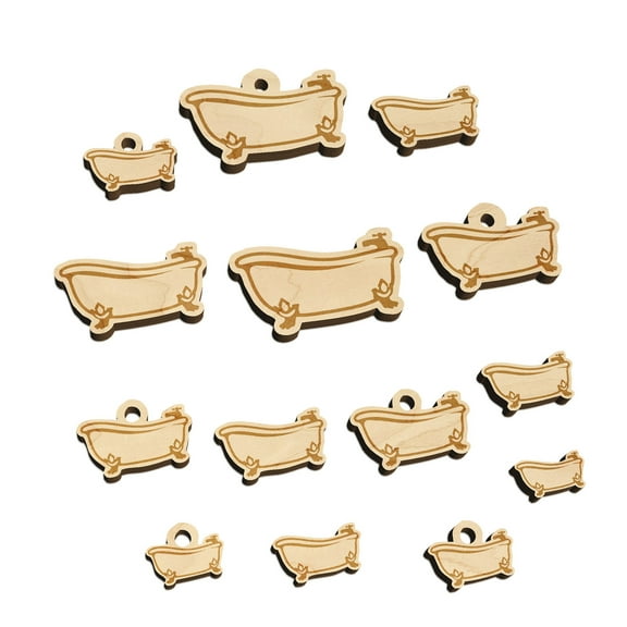 Clawfoot Bathtub for Bathing Wood Mini Charms Shapes DIY Craft Jewelry - With Hole - Various Sizes (16pcs)