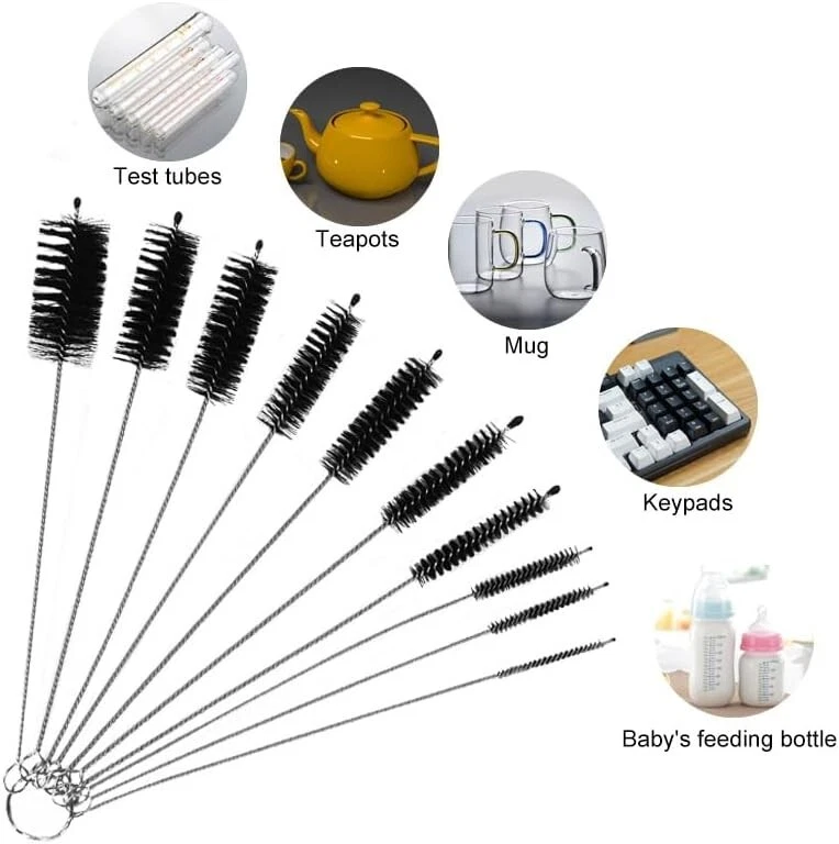 BUTTERFLY- Straw Cleaner Brush Set, Shower Head Cleaner Tool, Nylon Pipe 8-In 10 Different