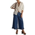 thumbnail image 2 of Women Ruffle Hem Wide Leg Jeans Mid Rise Cropped Denim Pants with Pockets XL, 2 of 9