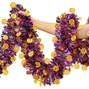 52.5 Ft Halloween Tinsel Garland Decorations, Spooky Pumpkin Shiny Metallic Twist Garland, Black Orange Purple Glitter Pumpkin Hanging Garlands for Halloween Party Home Mantle Golf Cart Decor