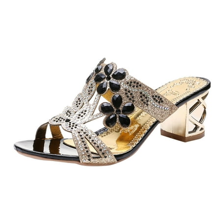 

Luiyenes Rhinestone Heel Fashion Fish Thick Sandals Heel Mouth And High Women s Slippers Women s sandals