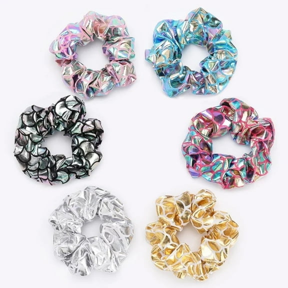 Shiny Scrunchies Hair Bands,Elastic Hair Ties Set,Ponytail Holder Wrist for Girls,Glitter Ponytail Holder Soft Scrunchy for Party/Gymnastics/Sports/School Performance,6 Pcs,Multi-color