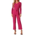 thumbnail image 2 of INSPIRE CHIC Women's V Neck Jumpsuit Long Sleeve Wide Leg Long Pants Elegant Knit Jumpsuits, 2 of 6