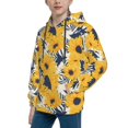 thumbnail image 2 of Picia Blue Striped Sunflower Pattern Youth Hoodie - Warm Pullover Sweatshirt with Kangaroo Pocket, Ideal for Boys and Girls-Large, 2 of 6