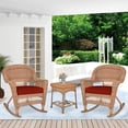 thumbnail image 3 of Jeco 3pc Wicker Rocker Chair Set in Honey with Red Cushion, 3 of 10