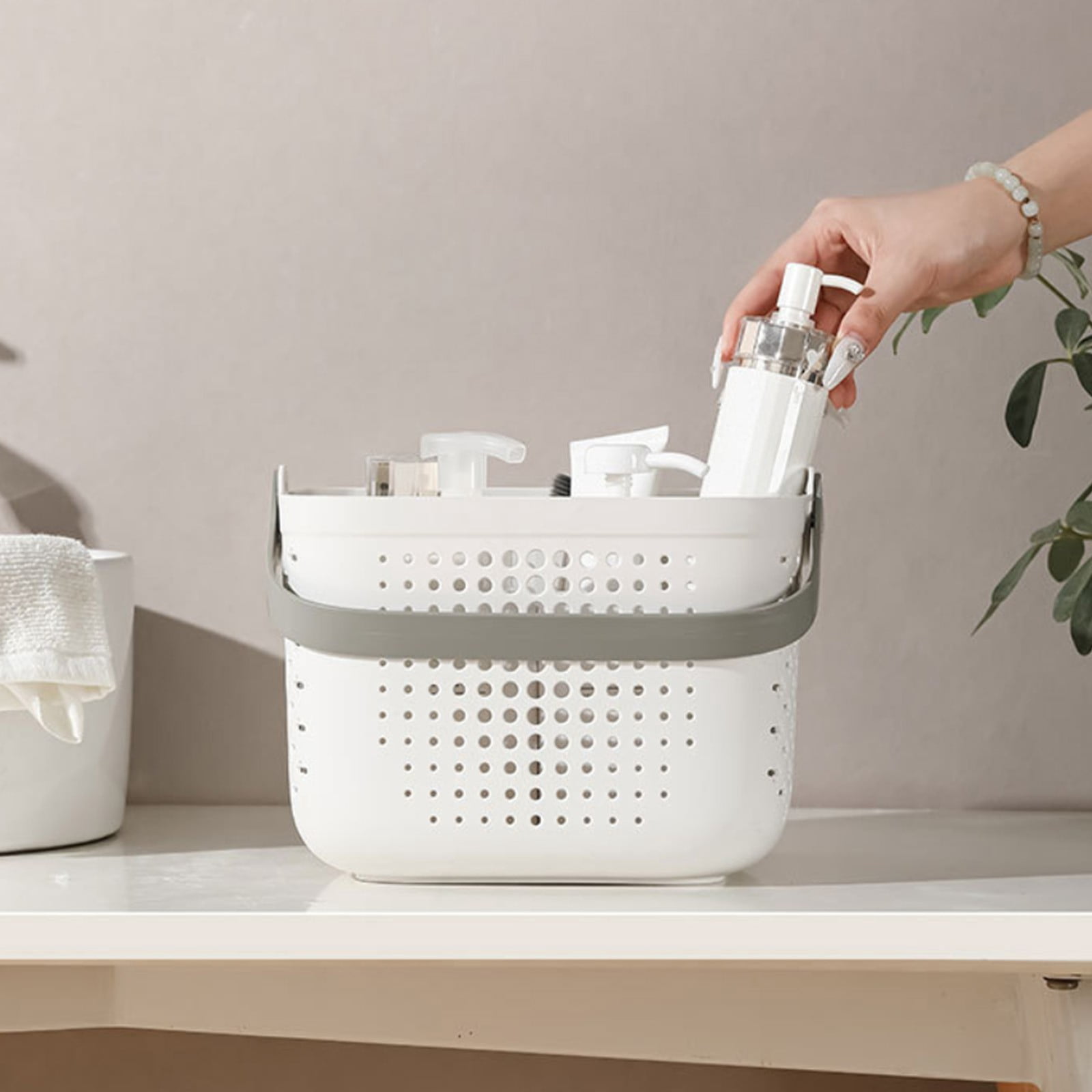 Luxury Handheld Bath Basket for Bathroom Wash and Storage Square Drainage Design with Handle for Shower Spa Organization Holds Shampoo Soap Lotion Cosmetics