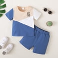 thumbnail image 3 of Mikrdoo Toddler Boys Outfits Crown Print 3 Years Baby Boys Splice Shirt Summer 4 Years Boys Elastic Shorts 2Pcs Clothes Set, 3 of 7