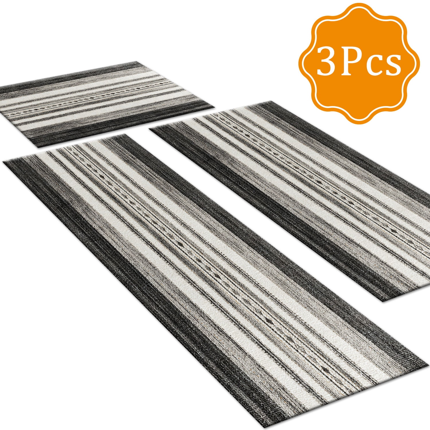 3 Piece Kitchen Rug Set, Non-Slip And Washable, Abstract Pattern Kitchen Hallway Rug, Soft And Comfortable, Suitable For Sinks, Floors, Entrances, Hallways and Bathrooms
