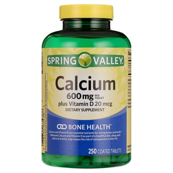 Spring Valley Calcium Plus Vitamin D Tablets Dietary Supplement, 600 mg, 250 Count