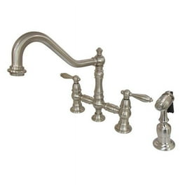 Kingston Brass Heritage 8-Inch Widespread Kitchen Faucet With Brass Sprayer - Polished Nickel