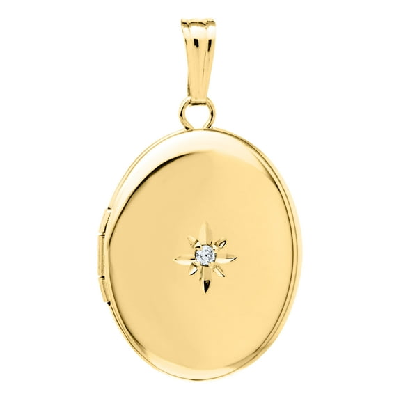 14k Yellow Gold Oval Diamond 17mm Locket Pendant