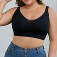 thumbnail image 7 of Pull on Bras for Women Plus Size Wireless Mesh V-Neck Full Cover Seamless Soft Everyday Bralettes Black 4XL, 7 of 7