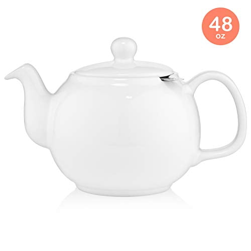 SAKI Porcelain Teapot, 48 Ounce Tea Pot with Infuser, Loose Leaf and