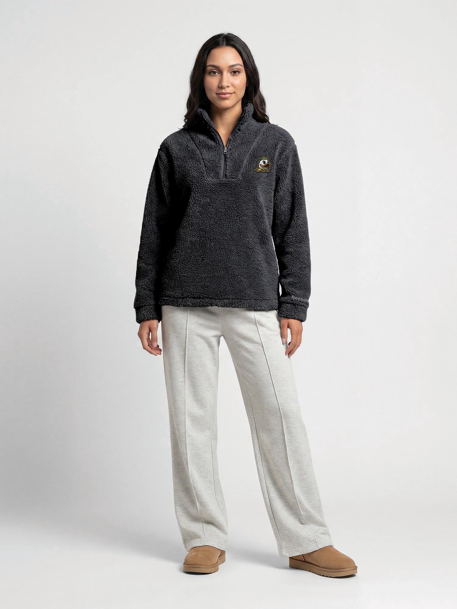 Oregon Ducks Reebok Womens Relaxed Fit Qtr Zip Sherpa Pullover