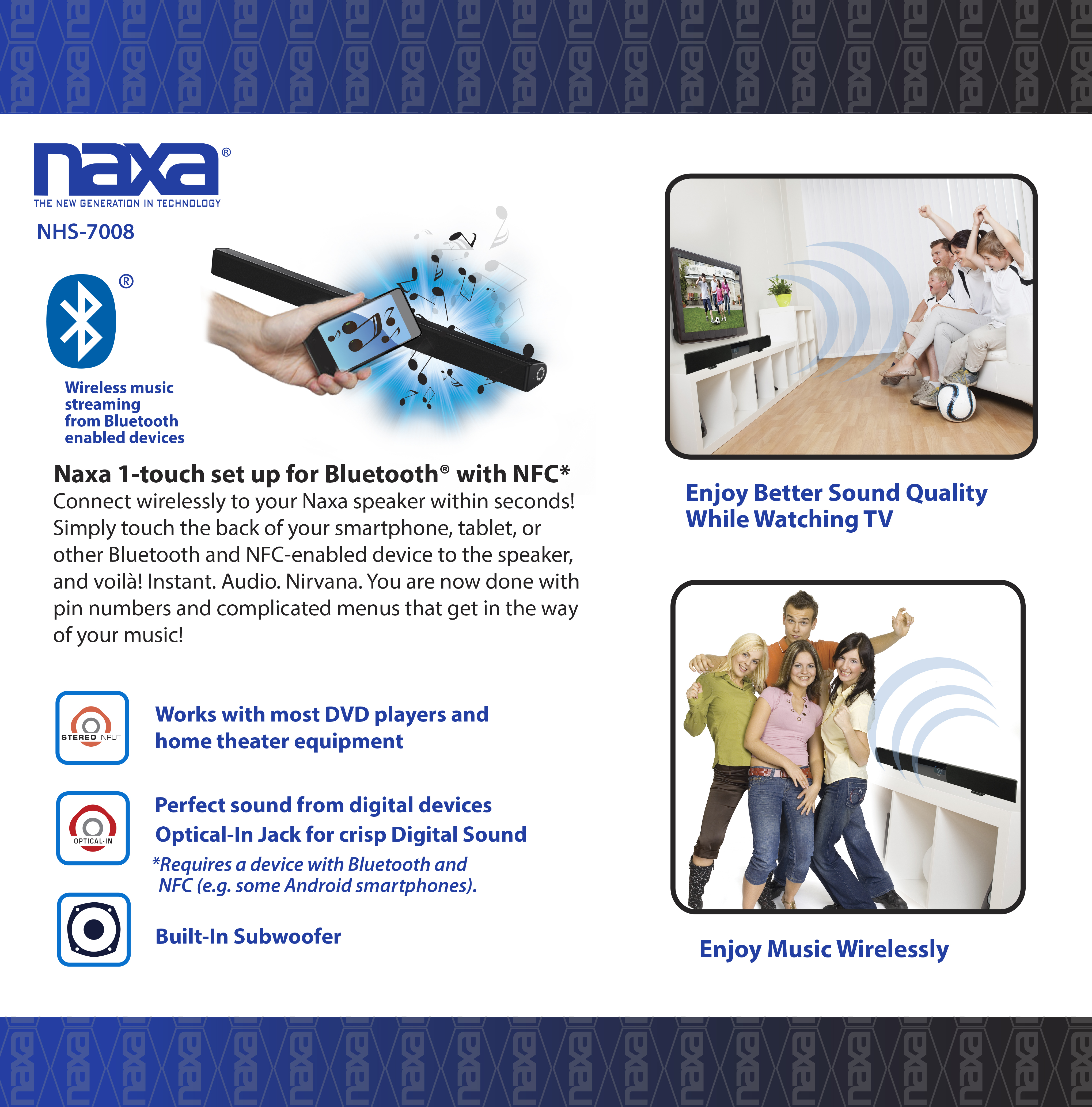 Naxa Electronics NHS-7008 42-Inch Wireless Sound Bar with Bluetooth and Built-in Subwoofer - image 5 of 5