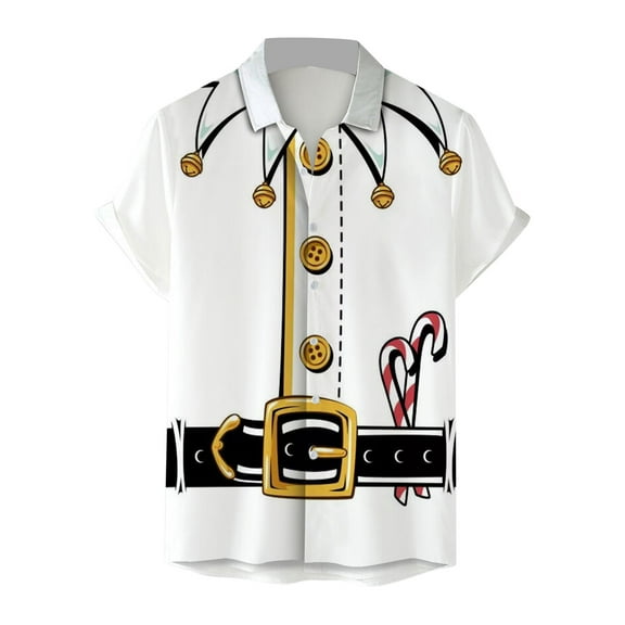 SRZYMJ Mens Christmas Shirts Funky Button Down Shirts Party Aloha Shirt Santa Print Holiday Hawaiian Tops