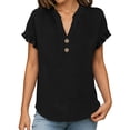 thumbnail image 7 of MOJOGO Women's Ruffle Short Sleeve Tops V Neck Linen Blouse Loose Quarter Button Up Shirts Loose Casual Summer Tops, 7 of 7