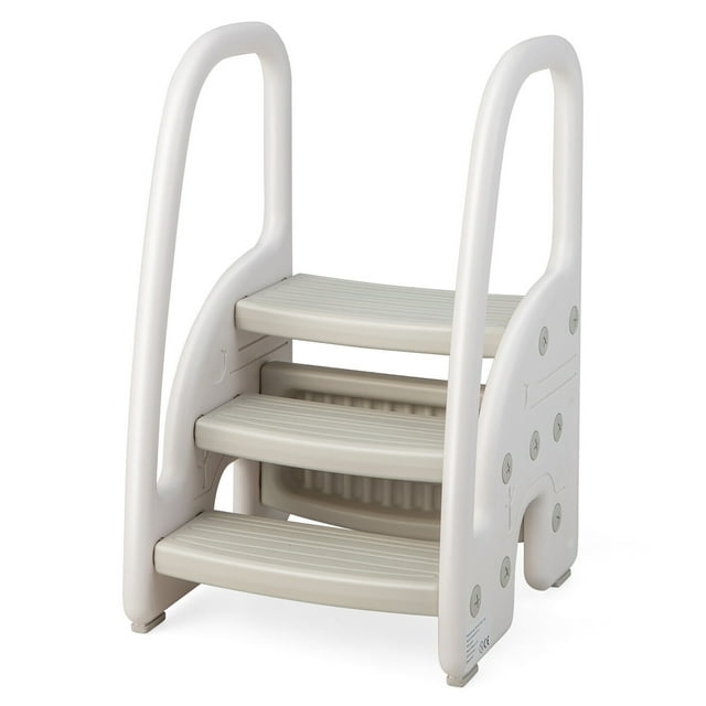 Gymax Three-Step Stool for Toddlers Children Step up Leaning Helper w/Safety Handles Grey