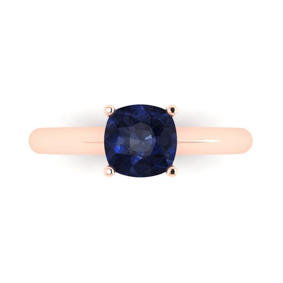 Solitaire Engagement Ring for Women - 1.5ct Simulated Blue Sapphire in 14K Rose Gold Promise Ring