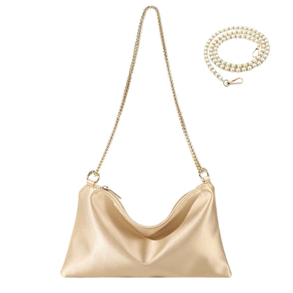 MDUKONU Women Satin Evening Handbag Wedding Prom Clutch Purse Formal Party Clutches Shoulder Bag with Bag Chains Gold
