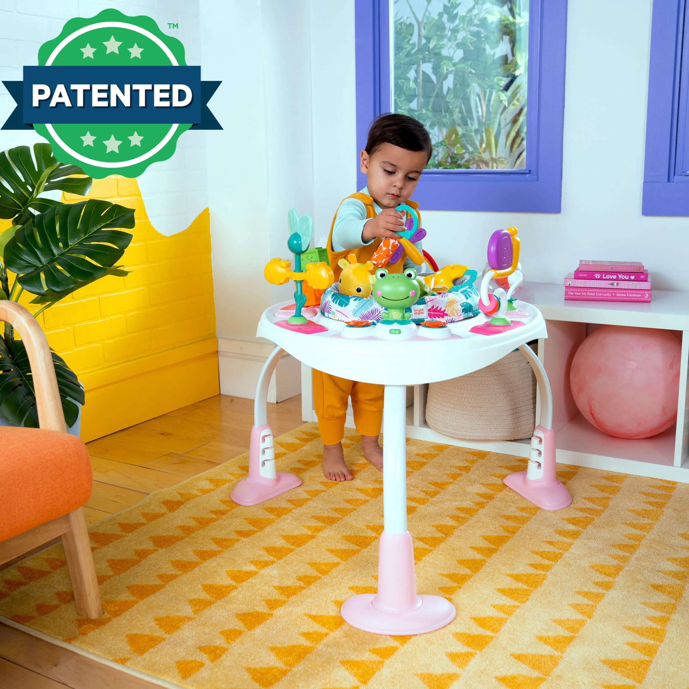 Bright Starts Bounce Bounce Baby 2-in-1 Activity Center Jumper & Table - Playful Palms Pink, 6 Months and up