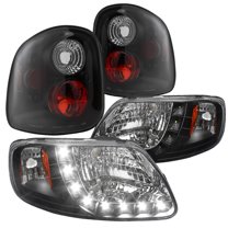 Spec-D Tuning Crystal Black SMD LED Headlights   Clear Rear Tail Lights Compatible with Ford F150 1997-2000