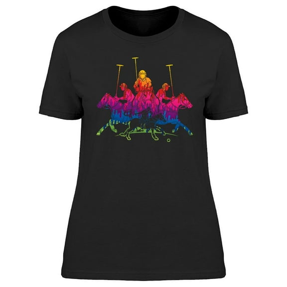 Colorful Polo Horses Design T-Shirt Women -Image by Shutterstock, Female 3X-Large