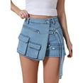 thumbnail image 1 of Falda de mezclilla para mujer INSPIRE CHIC, skort con cremallera decorativa, estilo Y2K, de cintura alta, falda corta de mezclilla falsa en color azul gris., 1 of 6