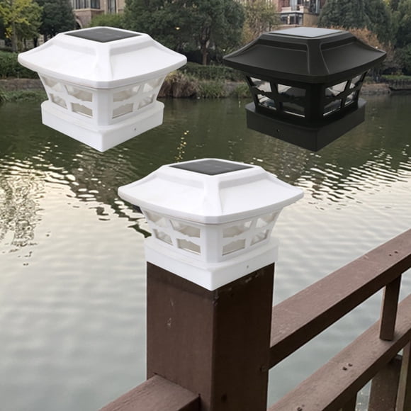 Fiudx Farolas Solares para Postes, Luz Blanca y Negra para Cercas, Iluminación Solar Exterior, Control Automático de Luz, Decoración de Jardín, Diseño Impermeable, Fácil Instalación, 10,5 X 10,5 X 10