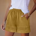 thumbnail image 3 of Pounoo Shorts for Women Solid Color Crochet Lace Hem Shorts Weekend Outings Breathable Versatile Relaxed Fit Everyday Bottoms Gift, 3 of 8