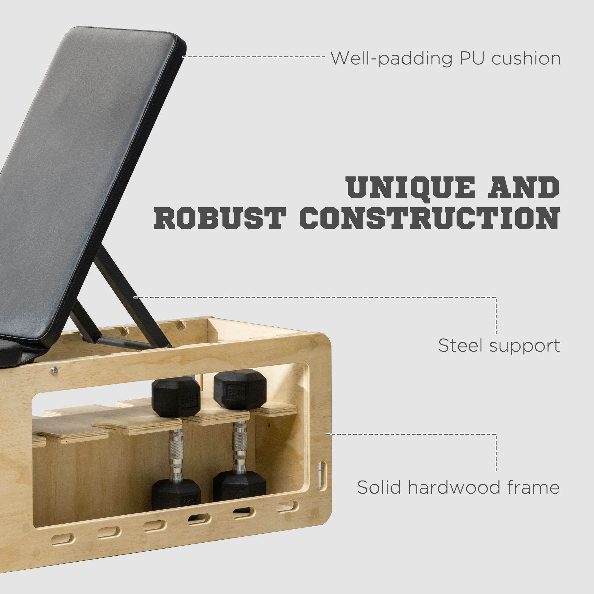 Adjustable Weight Bench with Storage Rack & Resistance Bands, Home Gym Workout Bench 43.3"L x 13.8"W x 42.3"H
