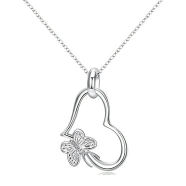 Round Cubic Zirconia Butterfly Necklace in Sterling Silver 18
